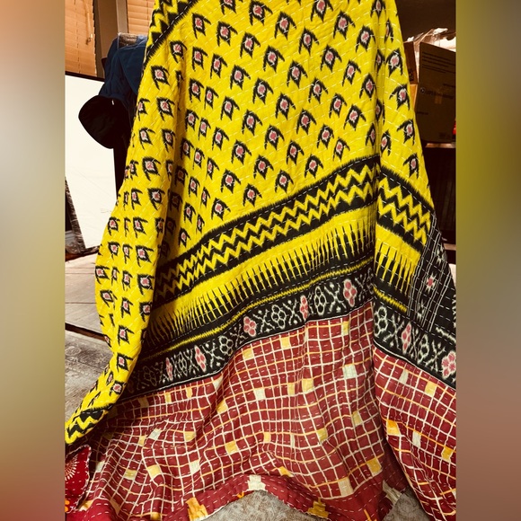 Kantha Half Sunburst /mustard Vintage Throw/Quilt handmade India - Picture 7 of 7